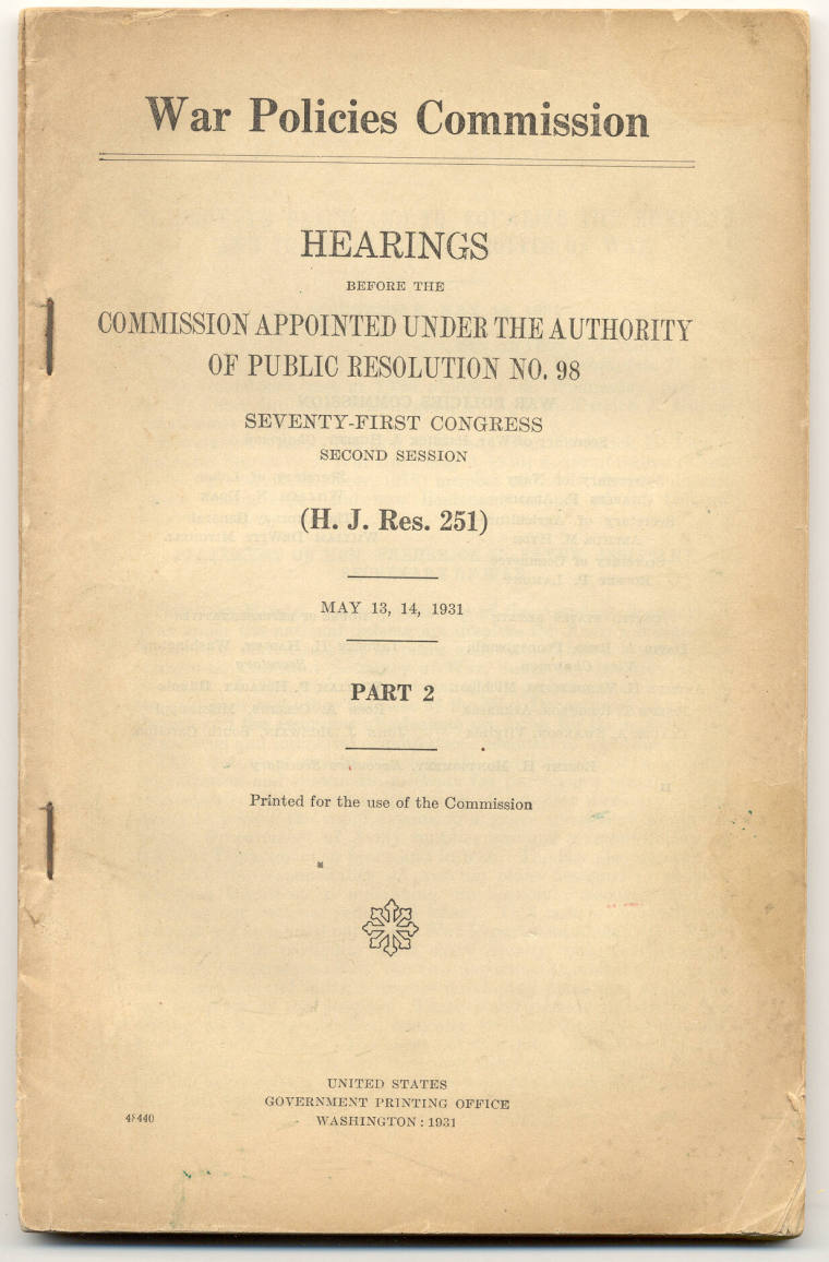 War Policies Commission Hearings Report