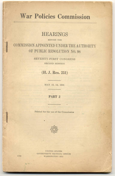 War Policies Commission Hearings Report