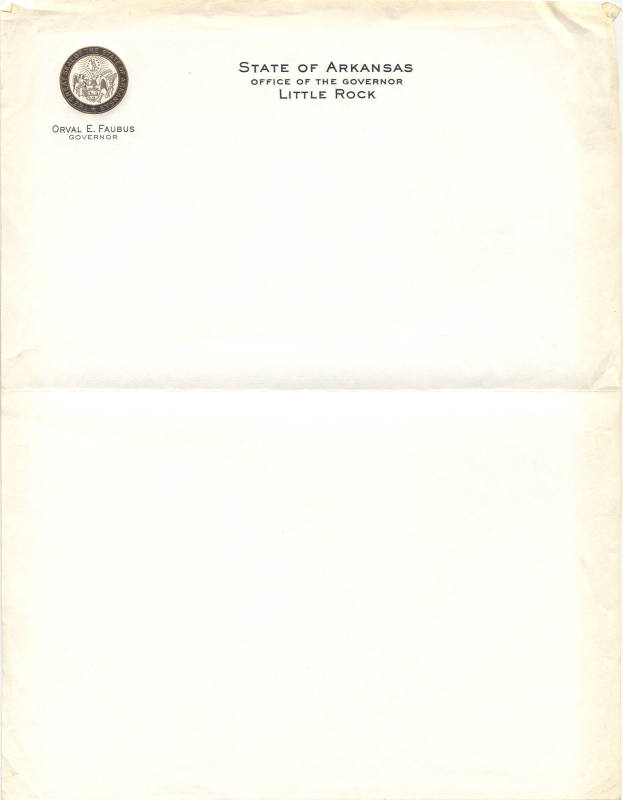 Governor Orval Faubus Letterhead