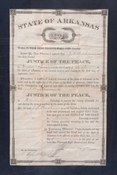 Certificate, Justice of the Peace Commission - Governor Eagle