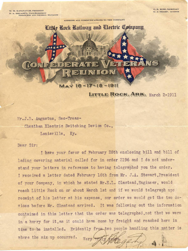 Letter on Confederate Veterans Reunion Stationary