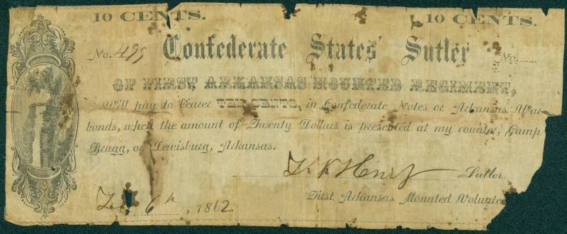 Scrip, Arkansas Confederate - Ten Cent