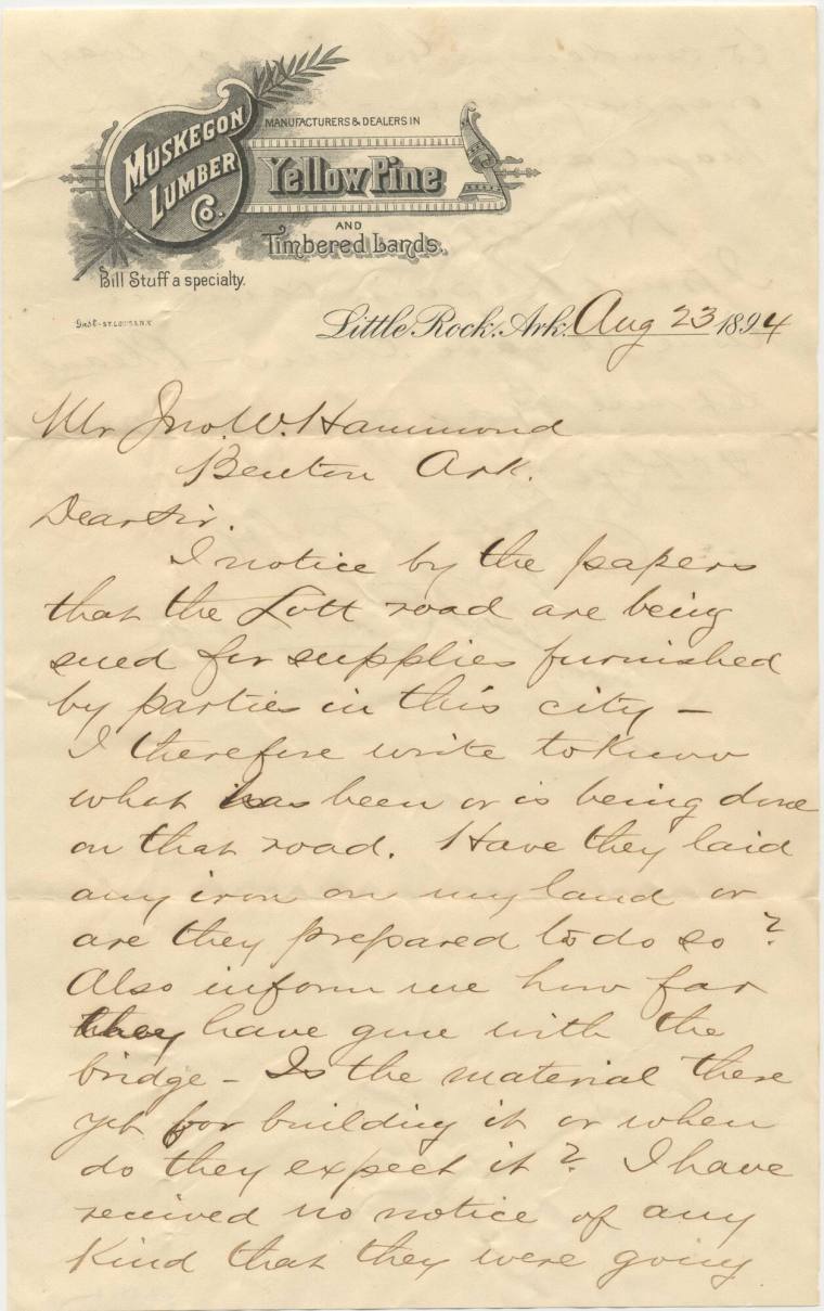 Letter and Envelope to Mr. J.W. Hammond in Benton, AR