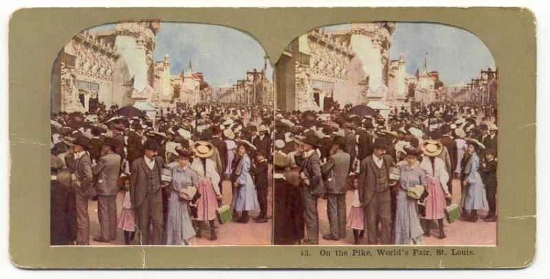 Stereoview of "on the Pike" at 1904 World's Fair