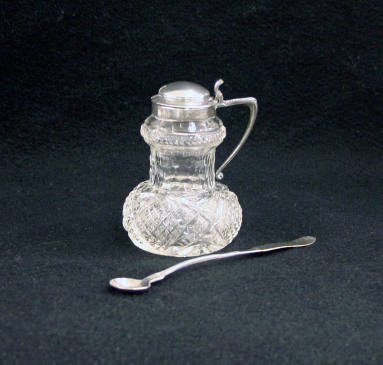 Cut Glass Mustard Pot with Spoon