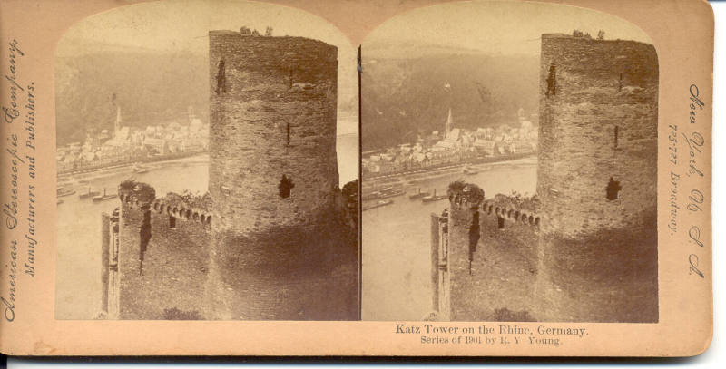 Stereoview of Katz Tower on the Rhine River in Germany