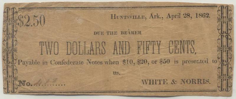 Scrip, Arkansas Confederate - $2.50 note