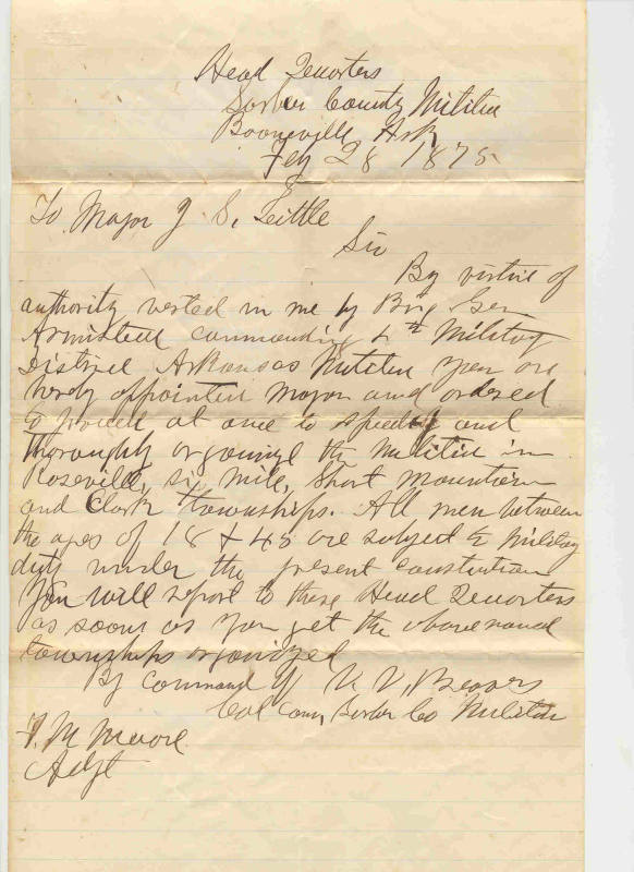 Letter, to Little Rock Mayor John Little from F. M. Moore