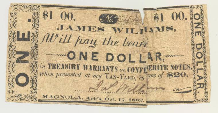 Scrip, Arkansas Confederate - one dollar note