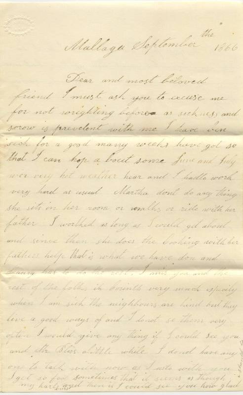 Letter, from Mary Haley to Mrs. William Bliss