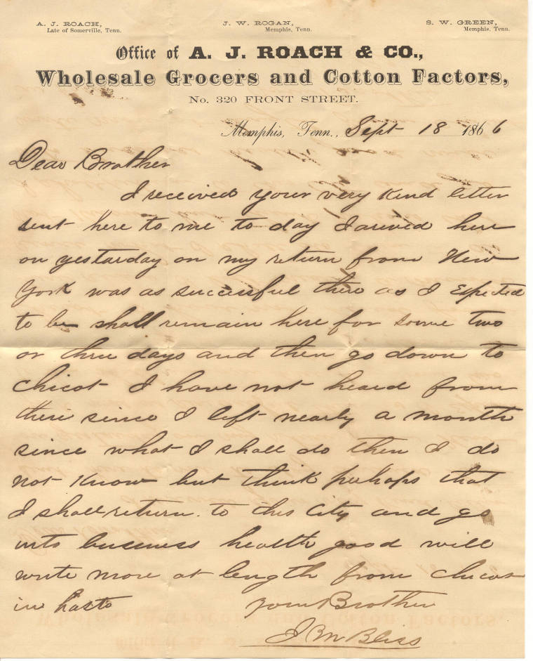 Letter, from J.W. Bliss to C.C. Bliss