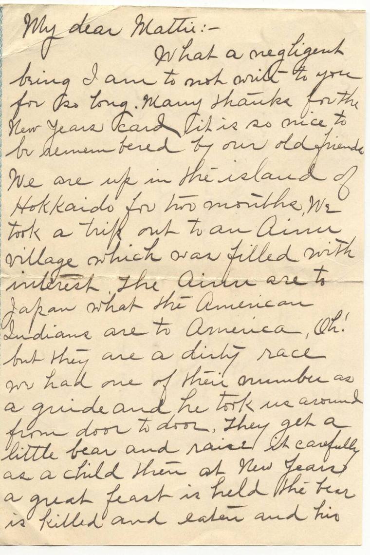 Letter, to Mattie Bliss from Martha A. Guy