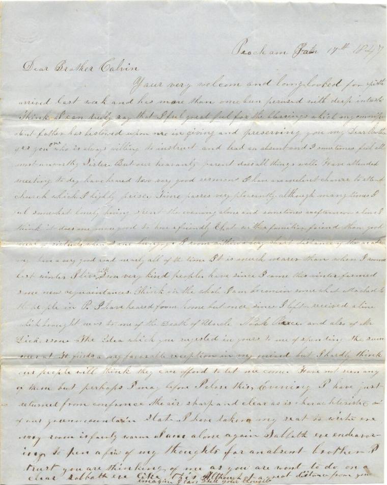 Letter, to Calvin Bliss from Martha Bliss