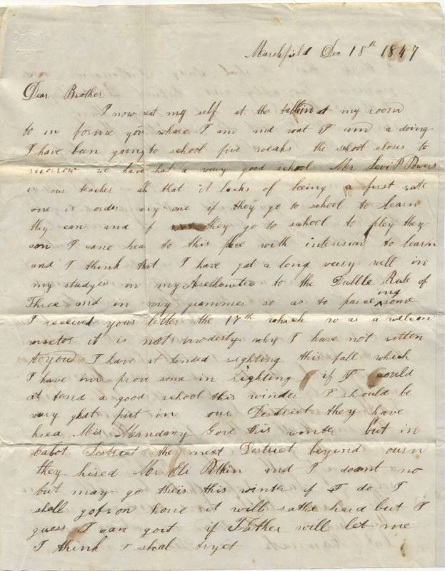 Letter, from Martha Bliss to Calvin Bliss