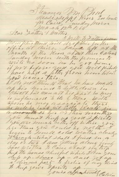 Letter, Calvin Bliss to his parents