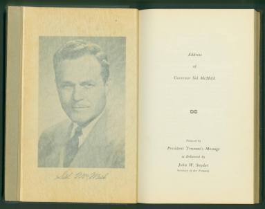 Address, Inaugural - Governor Sid McMath