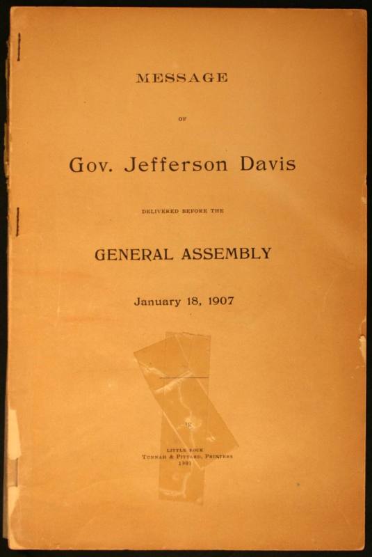 Booklet, "Message of Governor Jeff Davis"