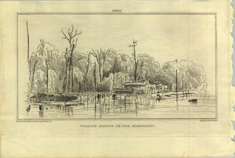 Print, Etched - "Wooding Station on the Mississippi"