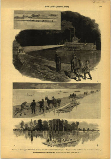 Engraving, Newspaper -  "Die Neberidjmemmungin im Mississippi - Ihal"