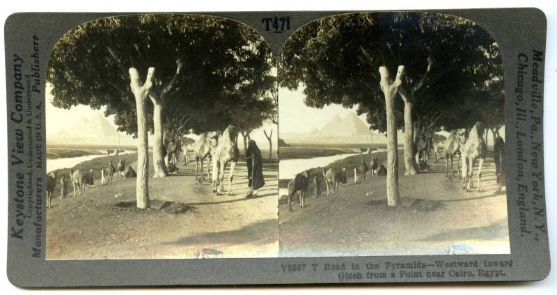 Stereoview, Road to the Pyramids in Egypt