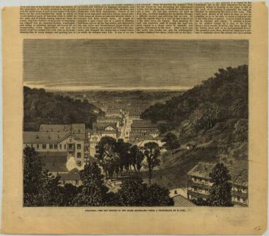 Print, Wood Engraving - "Hot Springs, Arkansas in the Ozark Mountains