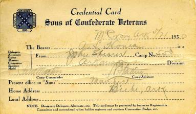 Card, Credential - Sons of Confederate Veterans