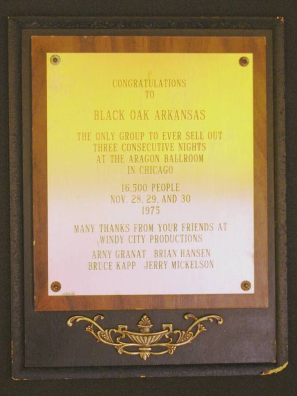 Plaque, Black Oak Arkansas