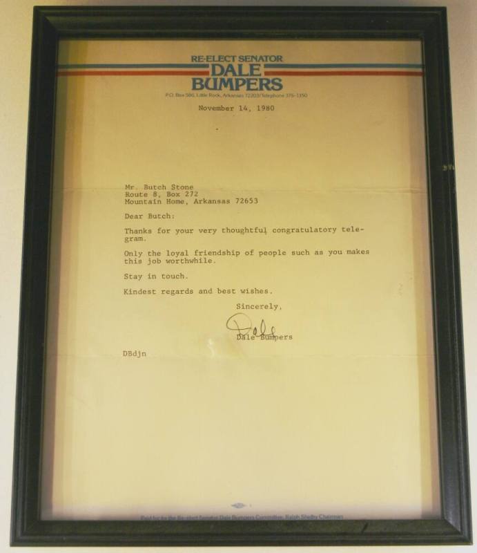 Letter, Dale Bumpers to Butch Stone