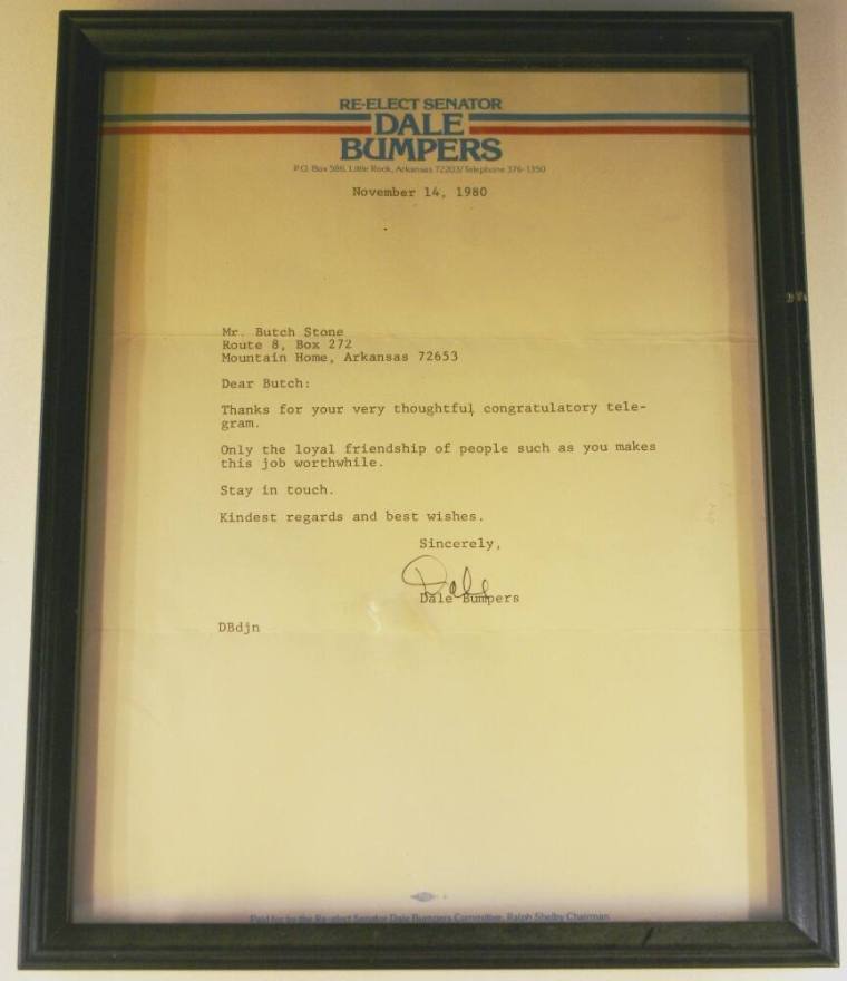 Letter, Dale Bumpers to Butch Stone