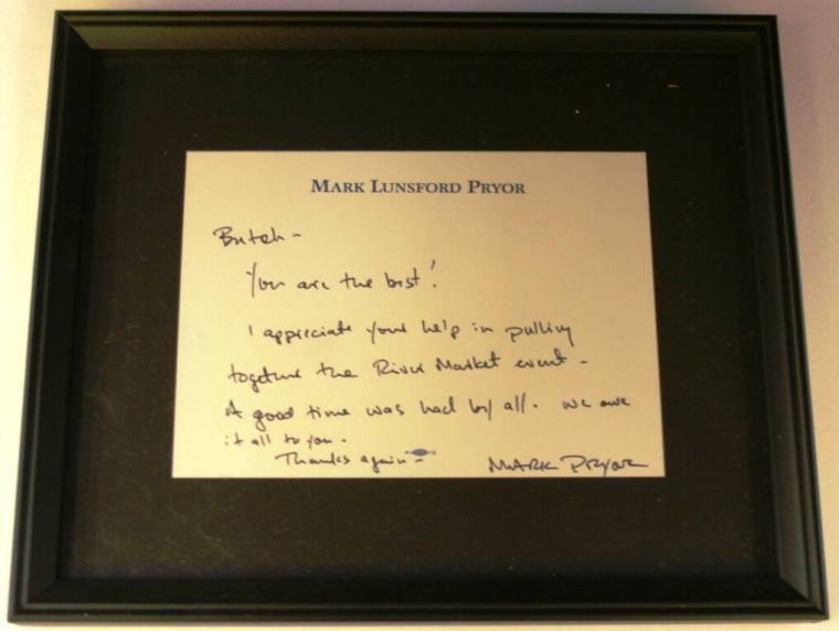 Note, Thank You - Mark Pryor to Butch Stone