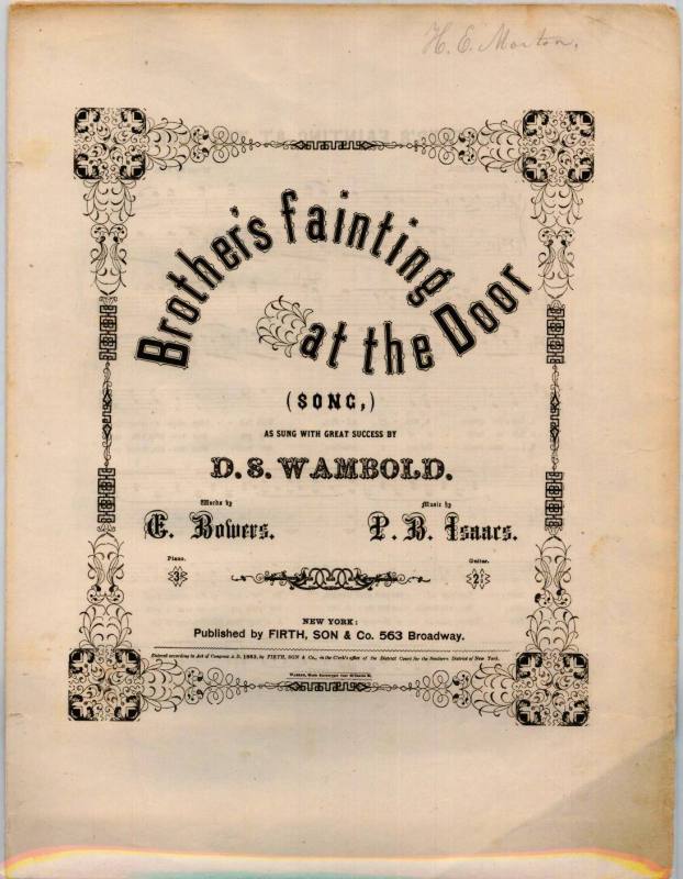 Sheet Music, "Brothers Fainting at the Door"