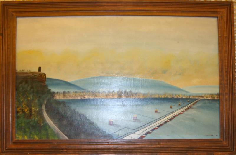 Painting, Pontoon Bridge in Dardenelle, Arkansas