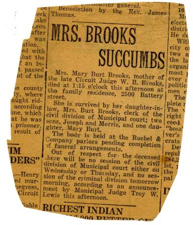 Article, Newspaper - Mary Burt Brooks' Death Notice/Obit