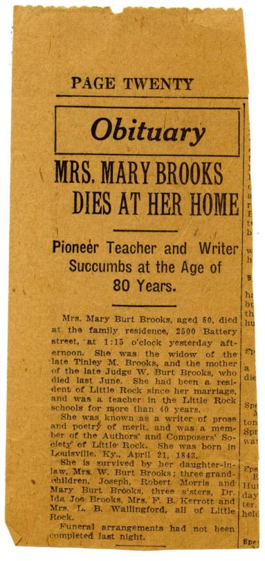 Obit, Mary Burt Brooks