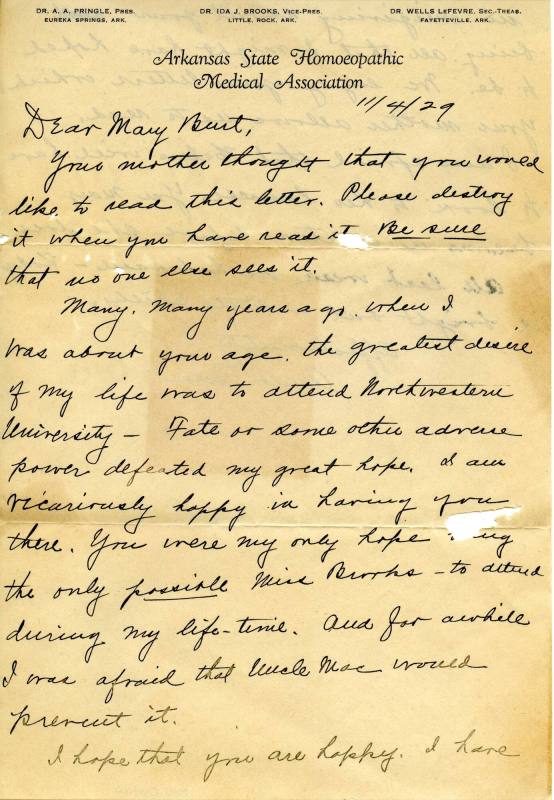 Letter, Dr. Ida Jo Brooks to Mary Burt