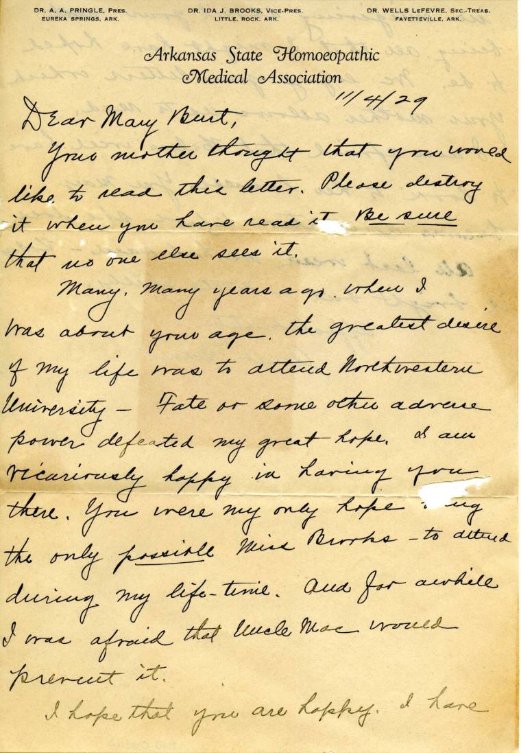 Letter, Dr. Ida Jo Brooks to Mary Burt