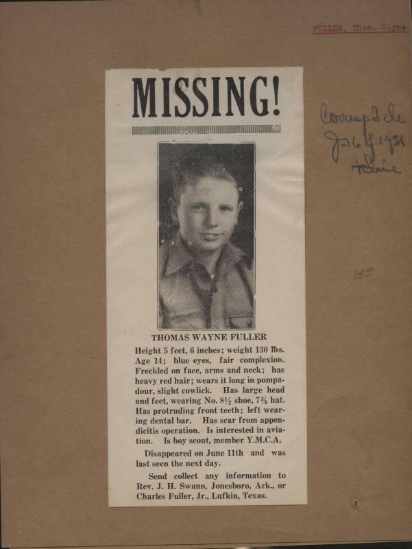 Poster, Missing -Thomas Wayne Fuller