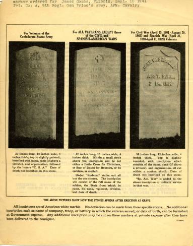 Page, Order Form for Confederate Grave Marker - James Combs