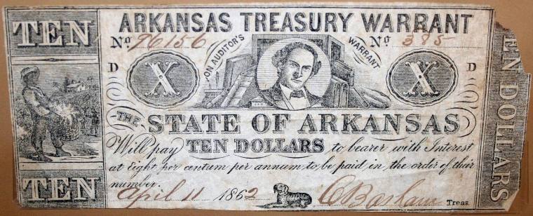 CONFEDERATE TREASURY WARRANT IN THE AMOUNT OF FIVE DOLLARS