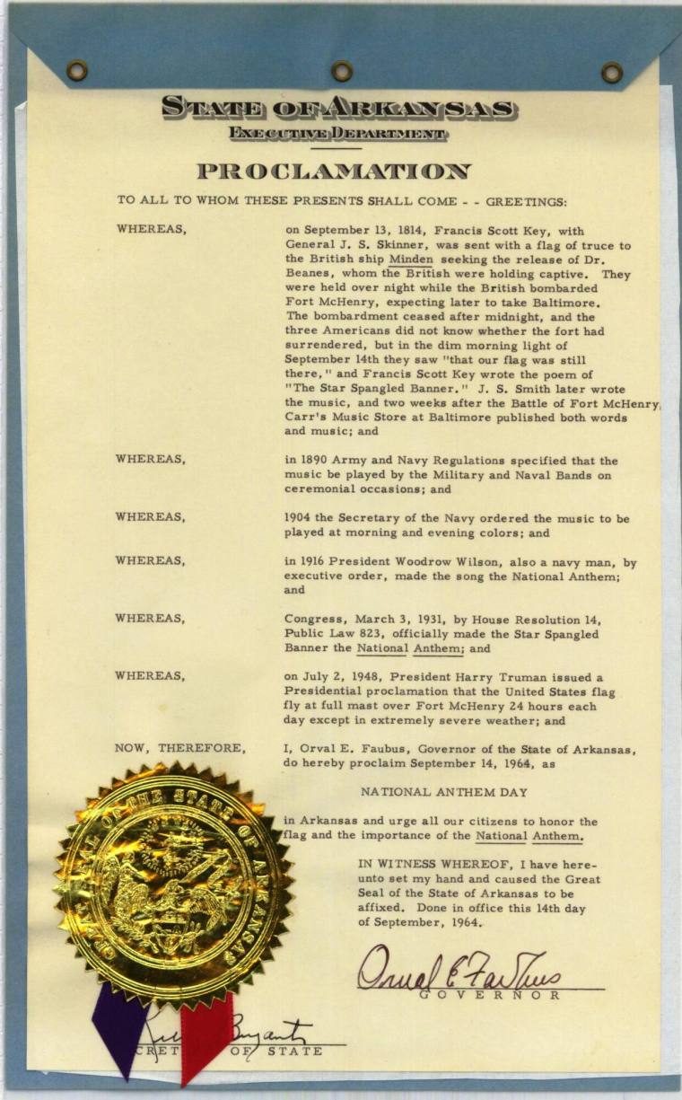 Proclamation, National Anthem Day