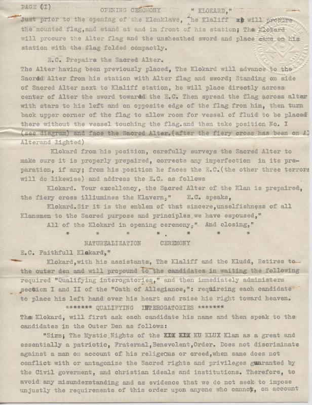 Document, Ku Klux Klan - Opening Ceremony