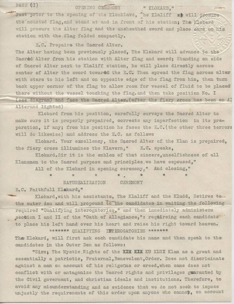 Document, Ku Klux Klan - Opening Ceremony