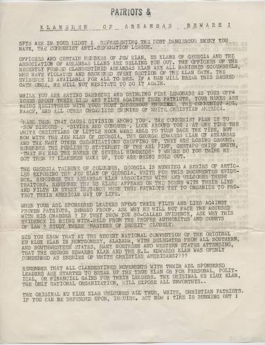 Letter, Ku Klux Klan