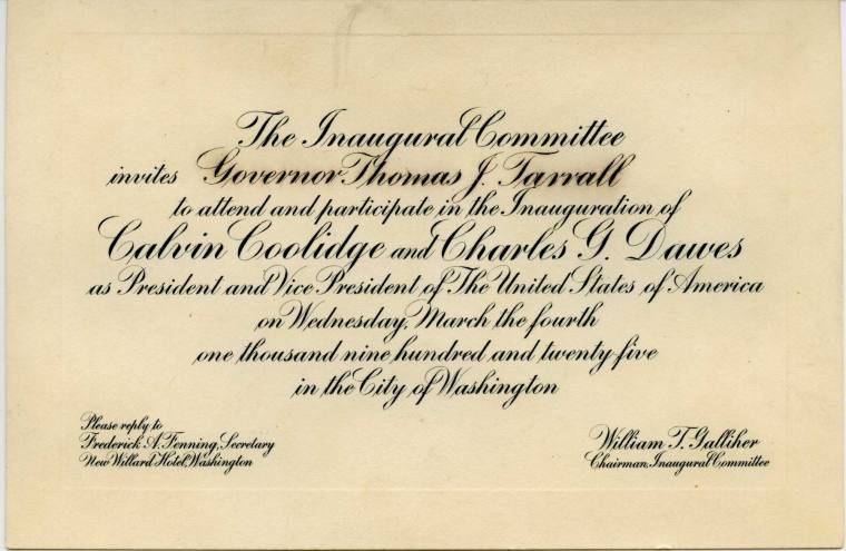 Invitation, Governor Tom Terral