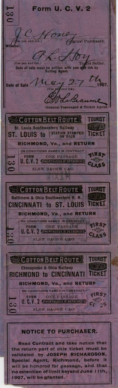 Ticket, Train - 1907 United Confederate Veterans Reunion