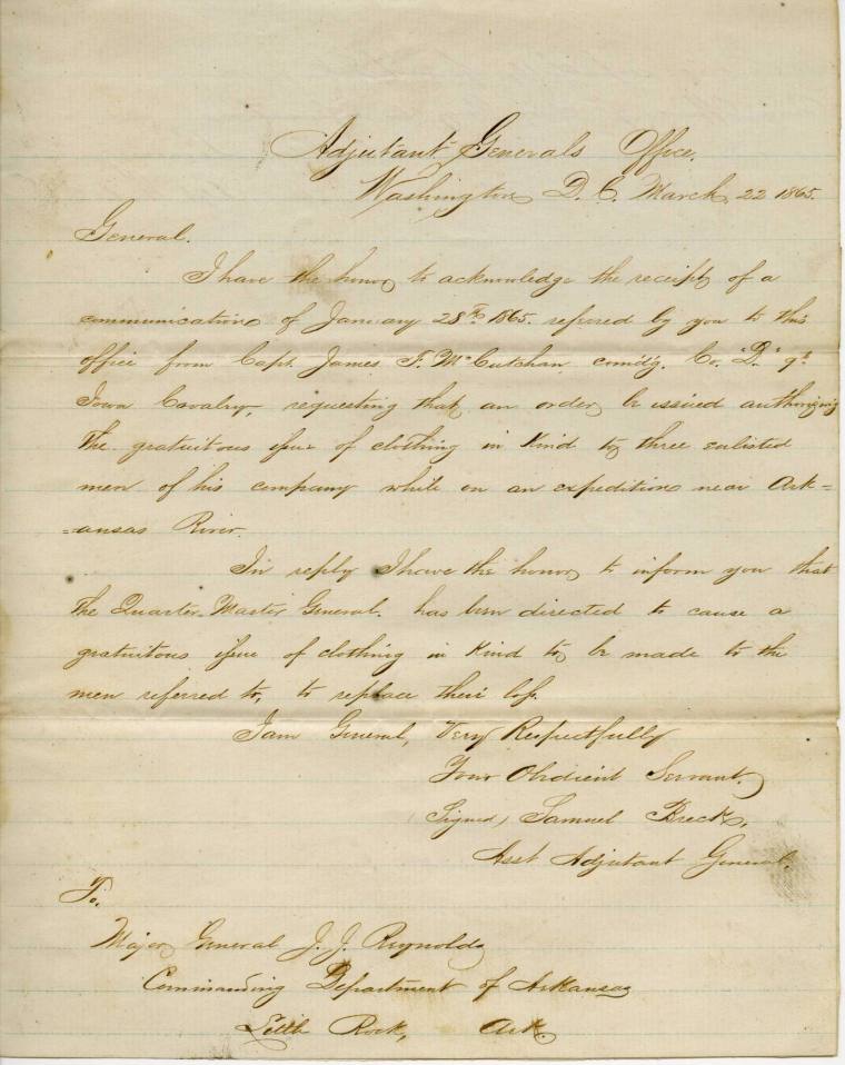 Letter, to General J.J. Reynolds from Samuel Breck