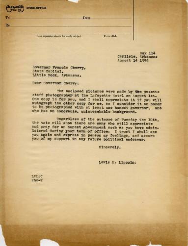 Letter, Governor Cherry