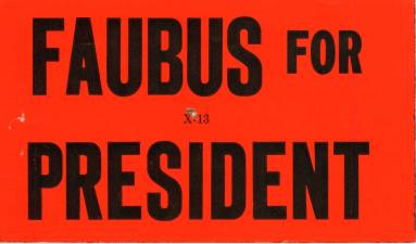 Bumper Sticker, Faubus for President