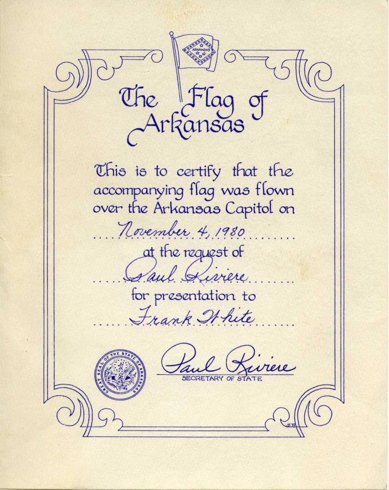 Certificate, Commemorative - Governor Frank White