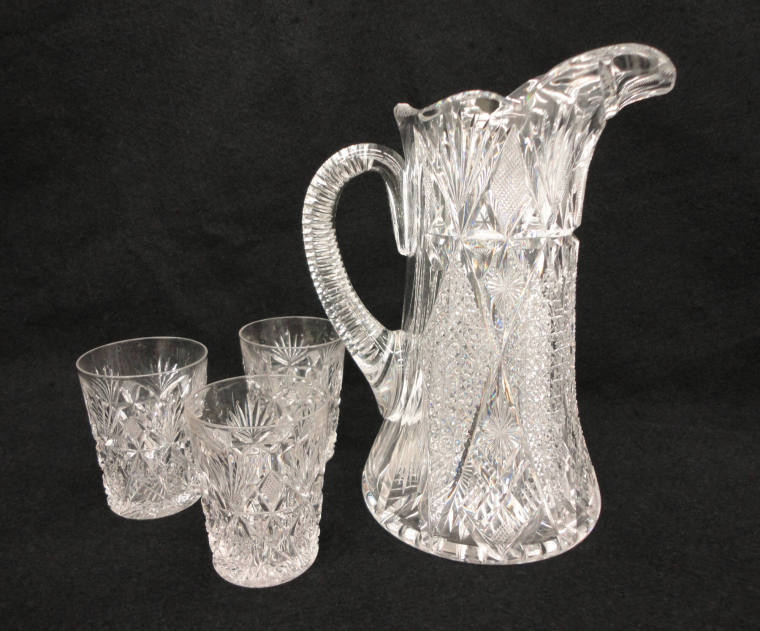 Pitcher and tumblers, Cut glass